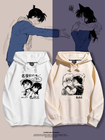 名偵探柯南聯名衛衣2024秋冬新款親子情侶裝薄絨款連帽衛衣
