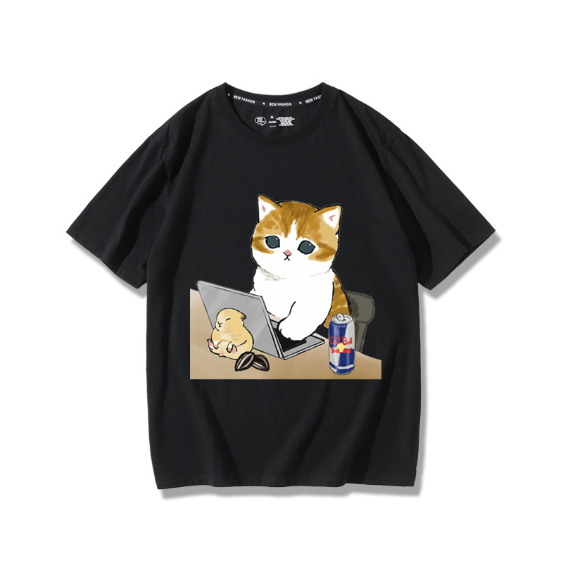 上班族貓咪2024親子情侶男女同款 純棉T恤