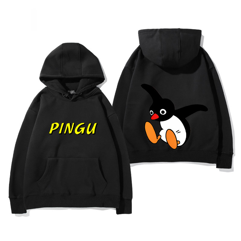 企鵝家族PINGU 聯名衛衣2024秋冬新款親子情侶裝薄絨款連帽衛衣