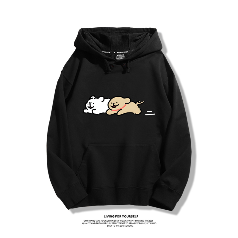 線條小狗聯名衛衣2023秋冬新款親子情侶裝薄絨款連帽衛衣