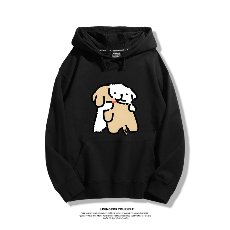 線條小狗聯名衛衣2023秋冬新款親子情侶裝薄絨款連帽衛衣