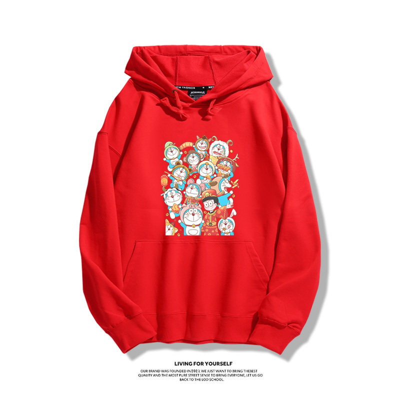 叮噹貓龍年聯名衛衣2024秋冬新款親子情侶裝薄絨款連帽衛衣