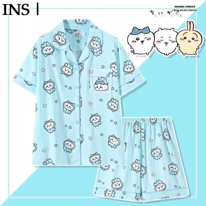 日系吉伊卡哇chiikawa睡衣女短袖T恤夏季純棉可愛烏薩奇家居服