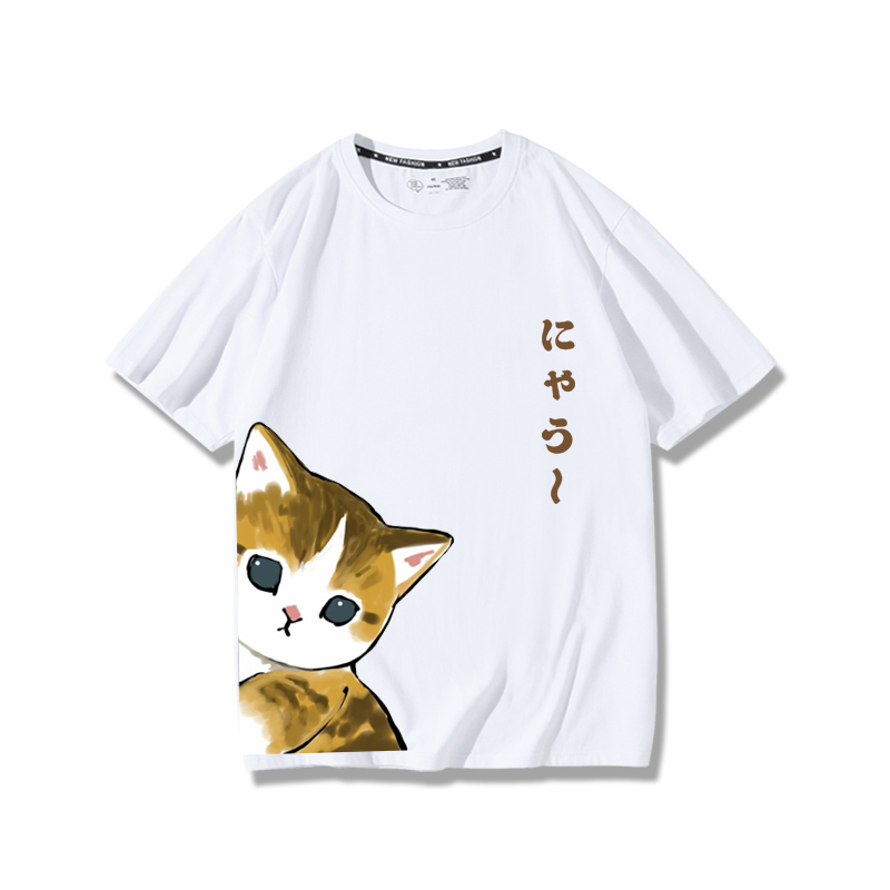 可愛貓咪探頭2024親子情侶男女同款 純棉T恤