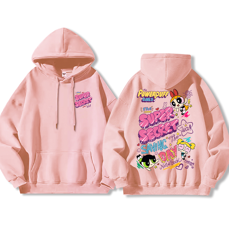 飛天小女警聯名衛衣女衛衣2024秋冬新款親子情侶裝薄絨款連帽衛衣