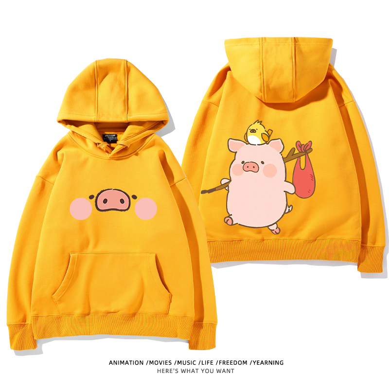 LULU豬 聯名衛衣2024秋冬新款親子情侶裝薄絨款連帽衛衣