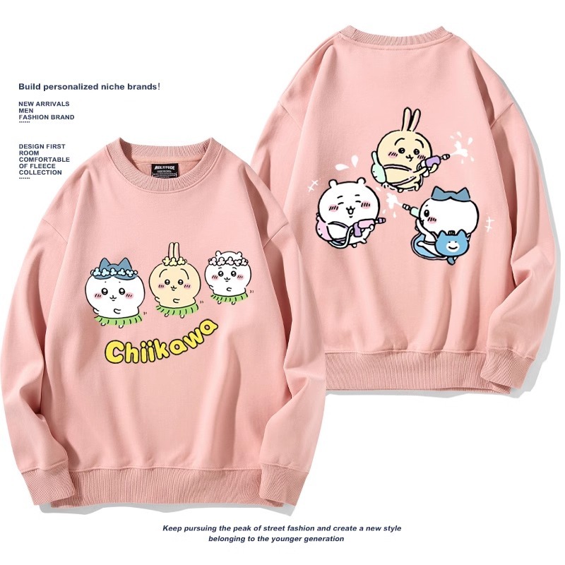 Chiikawa聯名衛衣2024秋冬新款親子情侶裝薄絨款連帽衛衣