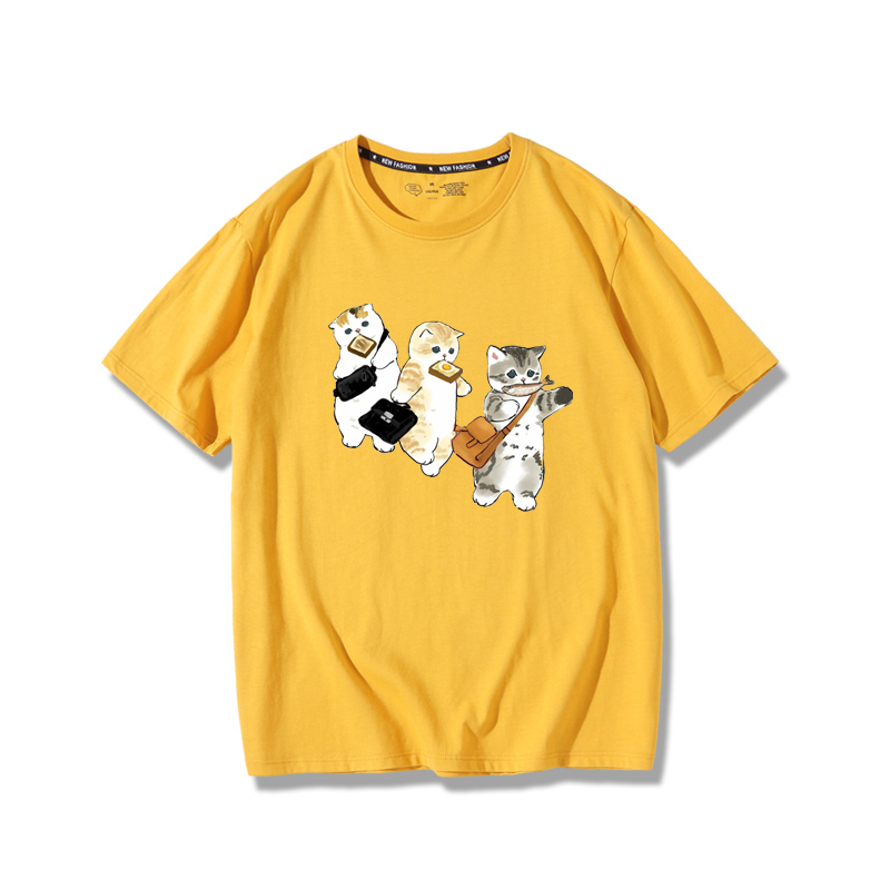 擠地鐵貓咪2024親子情侶男女同款 純棉T恤