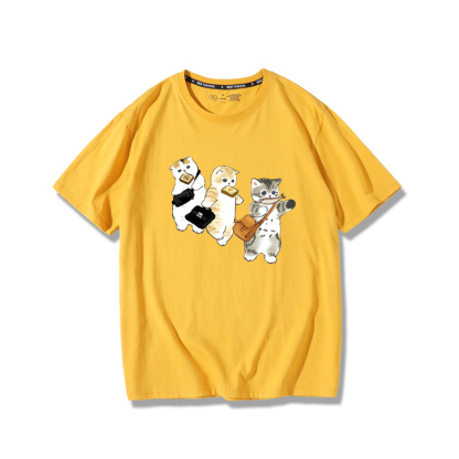 擠地鐵貓咪2024親子情侶男女同款 純棉T恤
