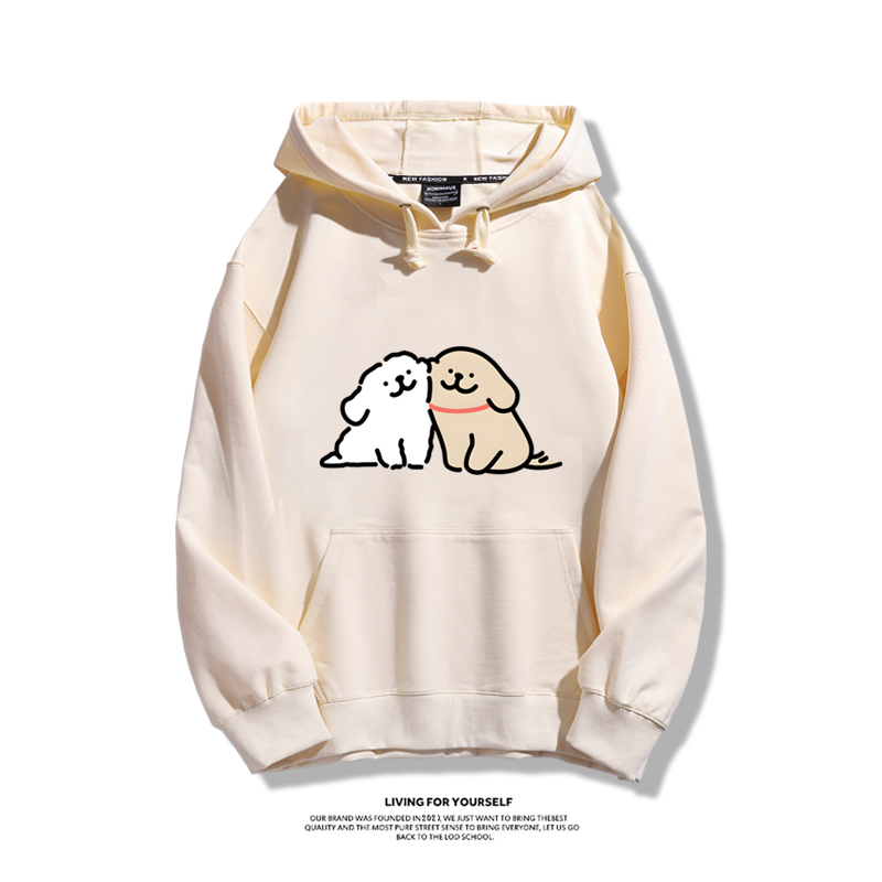 線條小狗手繪聯名衛衣2023秋冬新款親子情侶裝薄絨款連帽衛衣