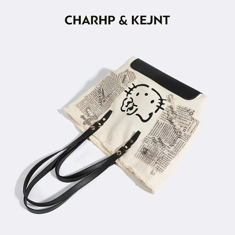 STARRY&DREAM正品大容量帆布包kitty貓辣妹刺繡通勤包托特包單肩包