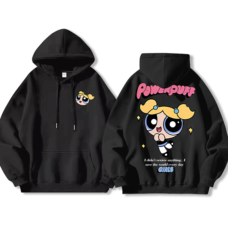 飛天小女警聯名衛衣女衛衣2024秋冬新款親子情侶裝薄絨款連帽衛衣