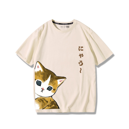 可愛貓咪探頭2024親子情侶男女同款 純棉T恤