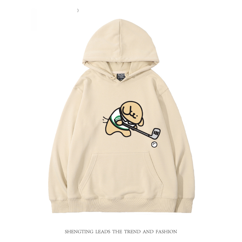 線條小狗 2024秋冬新款親子情侶裝薄絨款連帽衛衣