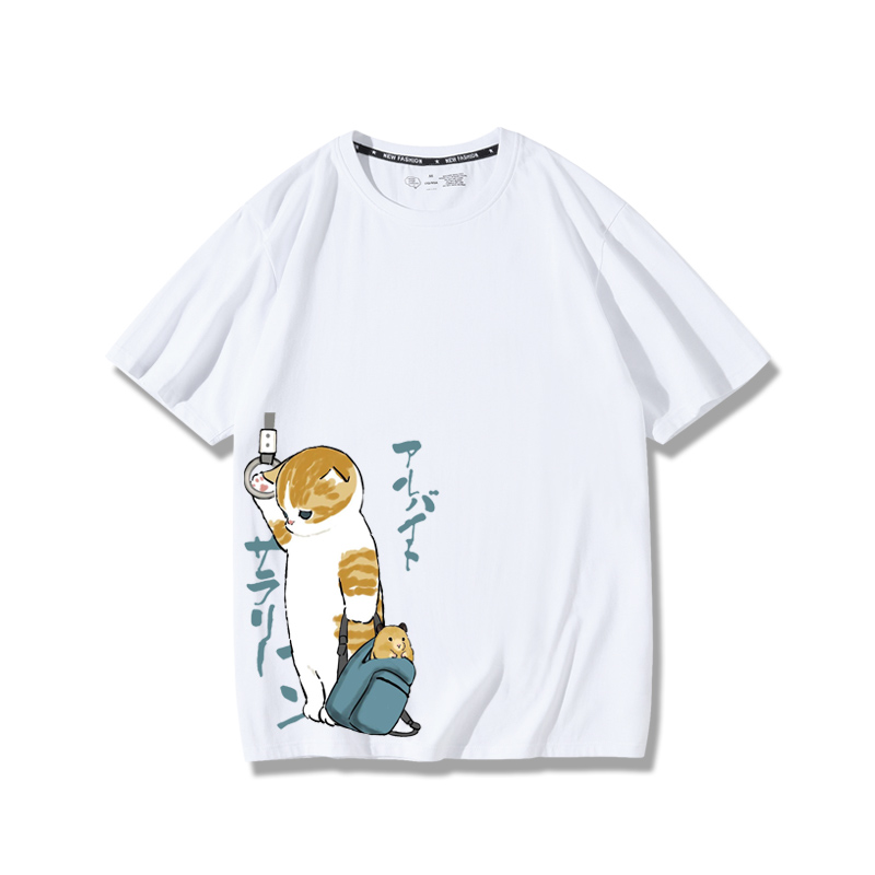 擠地鐵貓咪2024親子情侶男女同款 純棉T恤