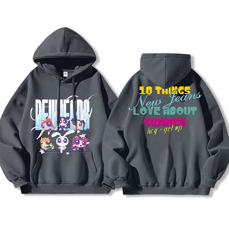 Haerin鯨妹聯名飛天小女警衛衣女衛衣2024秋冬新款親子情侶裝薄絨款連帽衛衣