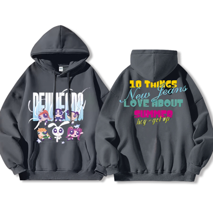 Haerin鯨妹聯名飛天小女警衛衣女衛衣2024秋冬新款親子情侶裝薄絨款連帽衛衣