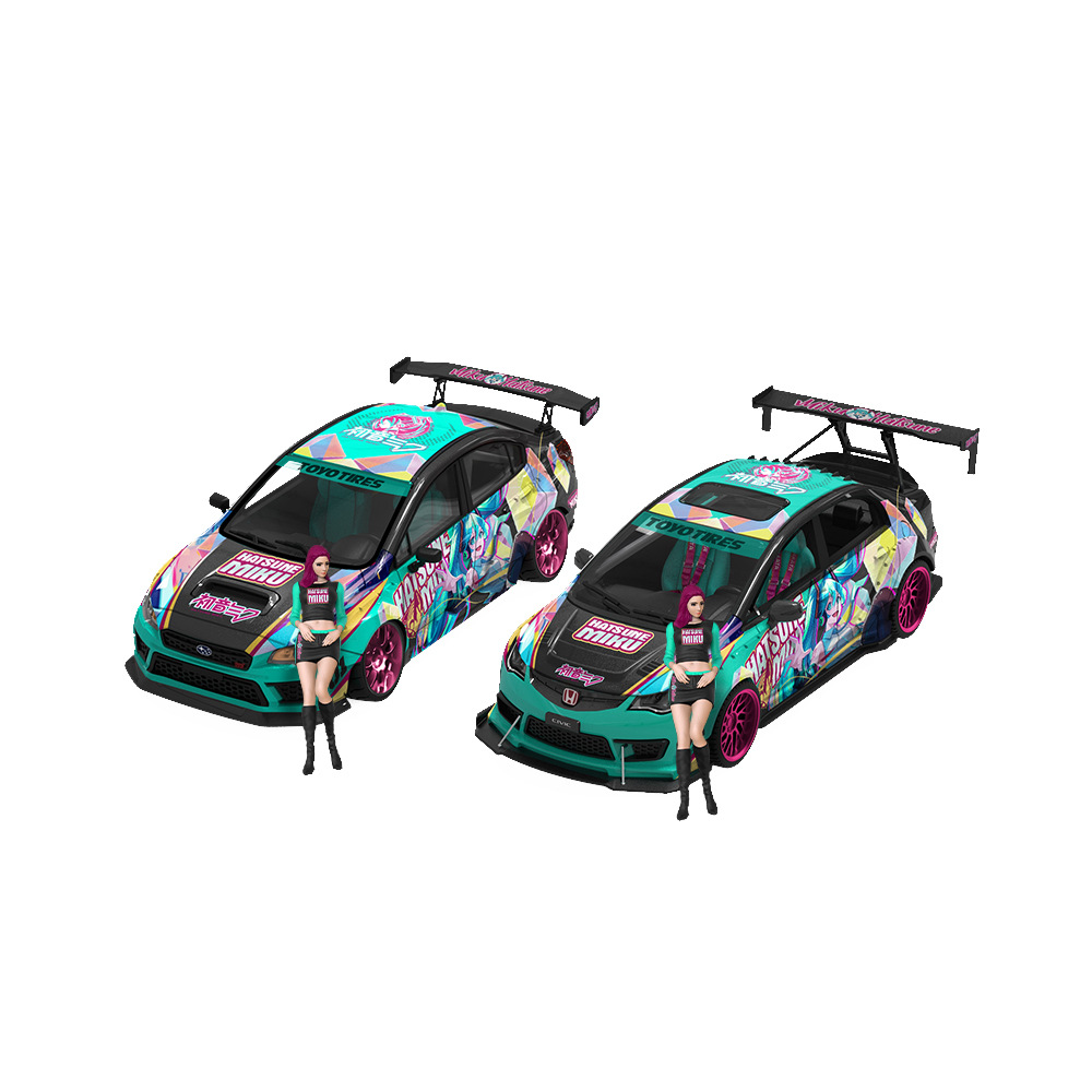 Cool Car 1:64 斯巴魯本田思域爆改 初音仿真合金汽車模型