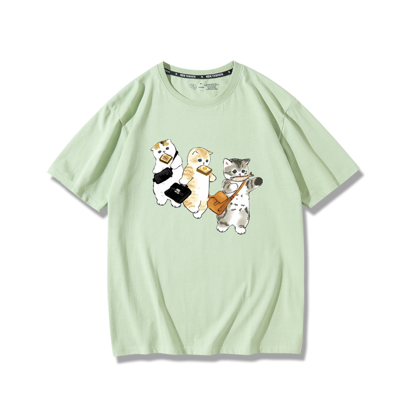擠地鐵貓咪2024親子情侶男女同款 純棉T恤