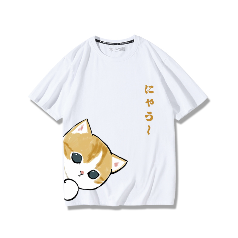 可愛貓咪探頭2024親子情侶男女同款 純棉T恤