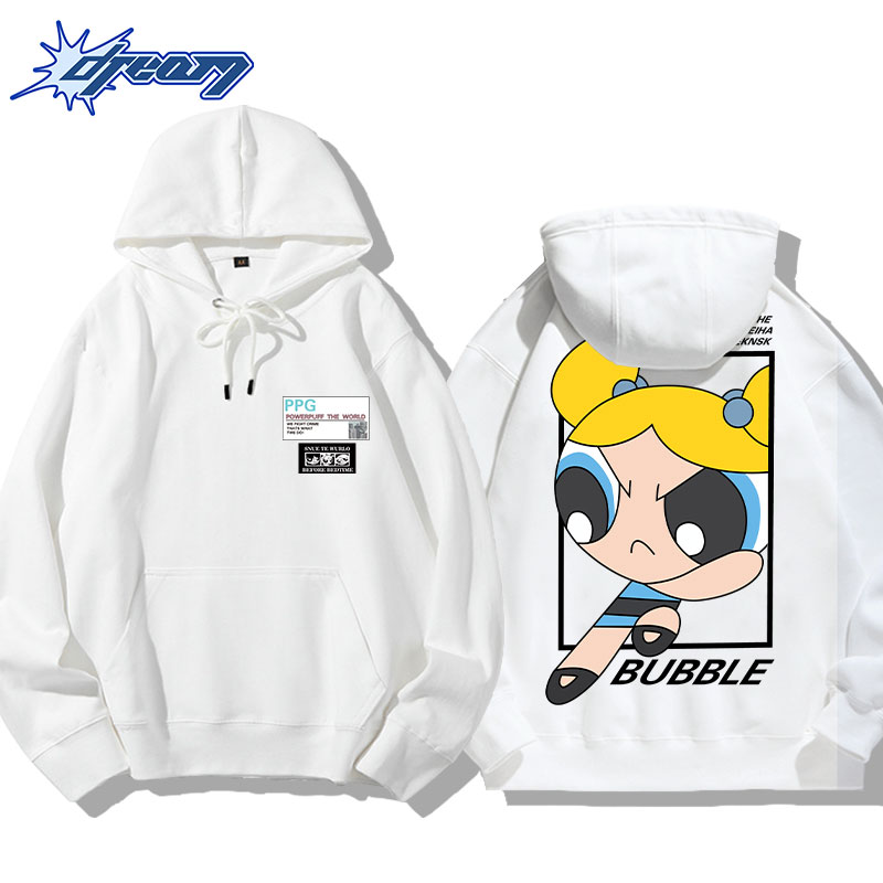 飛天小女警聯名衛衣2024秋冬新款親子情侶裝薄絨款連帽衛衣