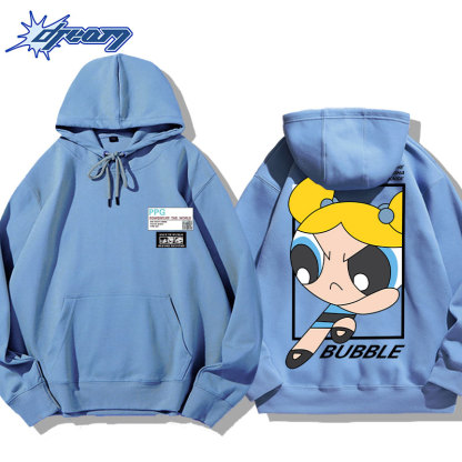 飛天小女警聯名衛衣2024秋冬新款親子情侶裝薄絨款連帽衛衣