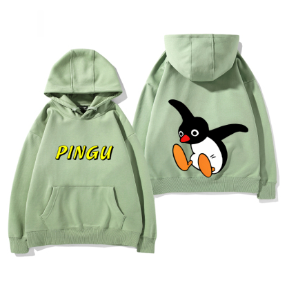 企鵝家族PINGU 聯名衛衣2024秋冬新款親子情侶裝薄絨款連帽衛衣