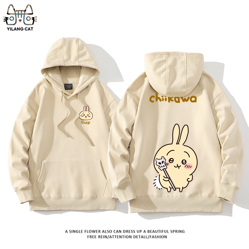 Chiikawa聯名衛衣2024秋冬新款親子情侶裝薄絨款連帽衛衣