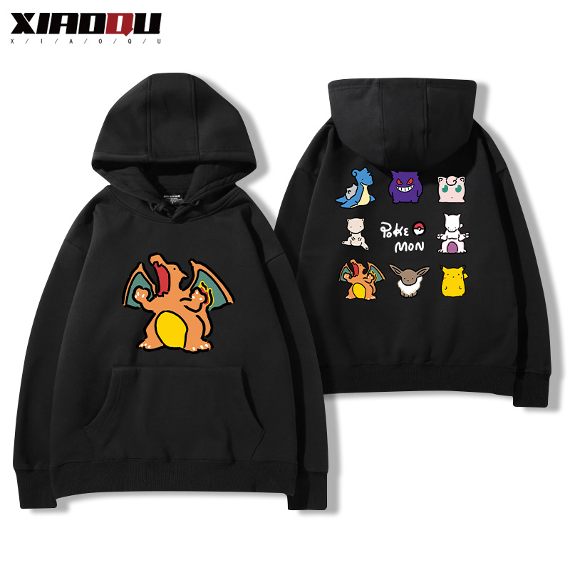 寶可夢聯名衛衣2024秋冬新款親子情侶裝薄絨款連帽衛衣
