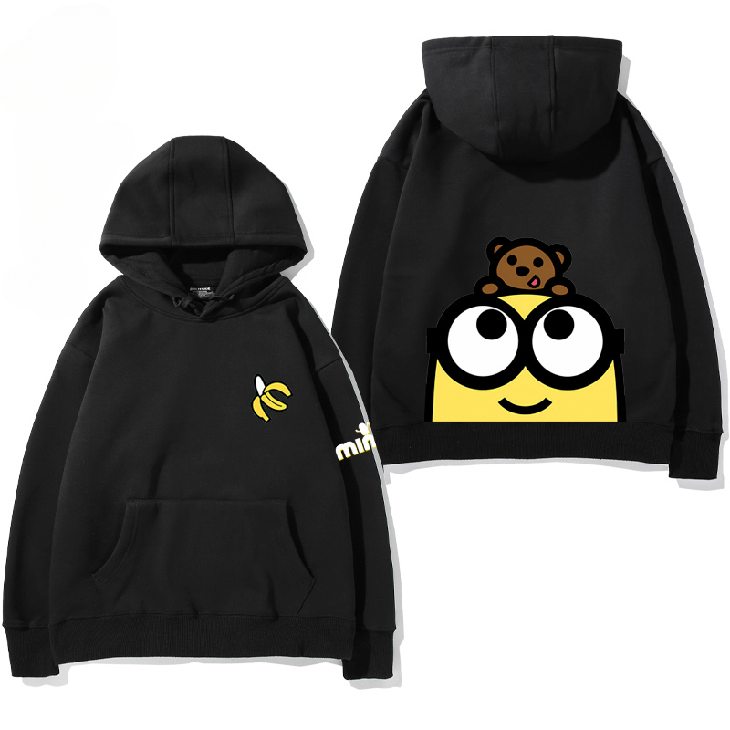 小黃人 聯名衛衣2024秋冬新款親子情侶裝薄絨款連帽衛衣
