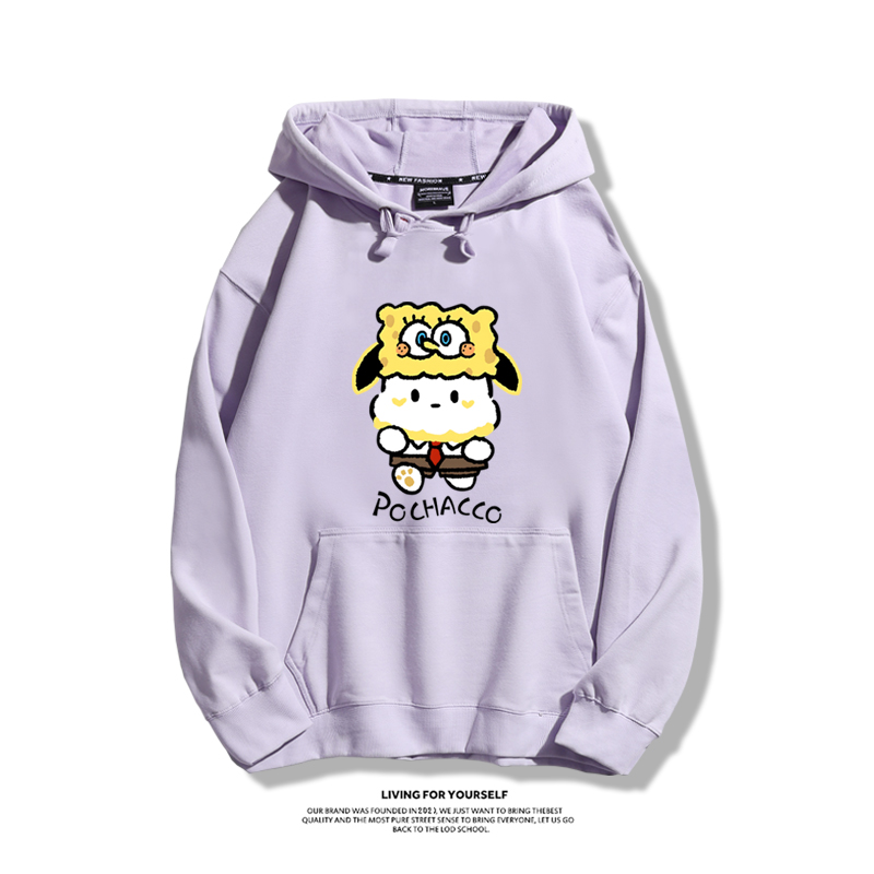 三麗鷗聯名海綿寶寶2023秋冬新款親子情侶裝薄絨款連帽衛衣