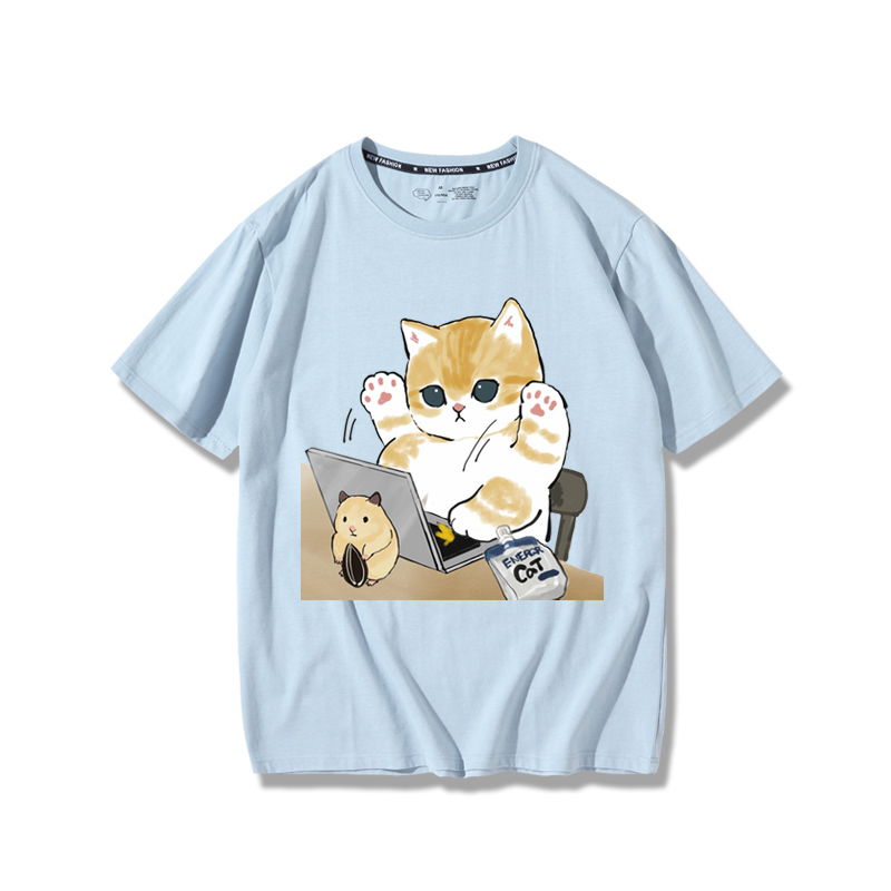 上班族貓咪2024親子情侶男女同款 純棉T恤