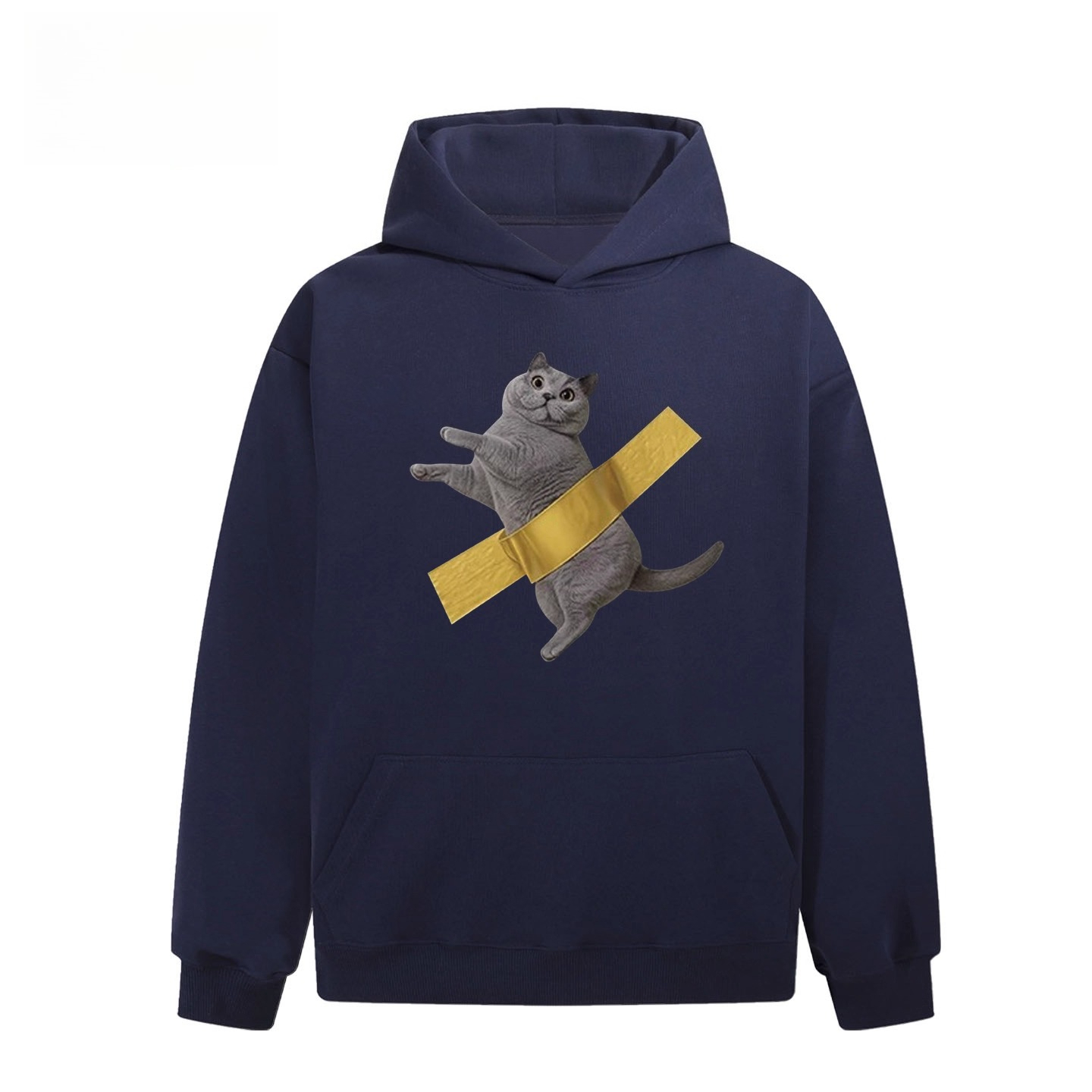 設計感膠帶貓咪印花 親子情侶男女連帽衛衣