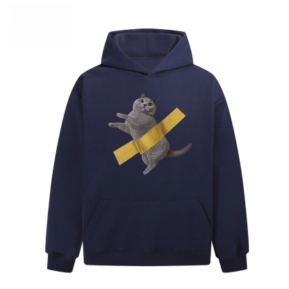 設計感膠帶貓咪印花 親子情侶男女連帽衛衣