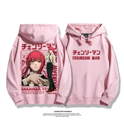 日系潮牌鏈鋸人聯名衛衣2024秋冬新款親子情侶裝薄絨款連帽衛衣