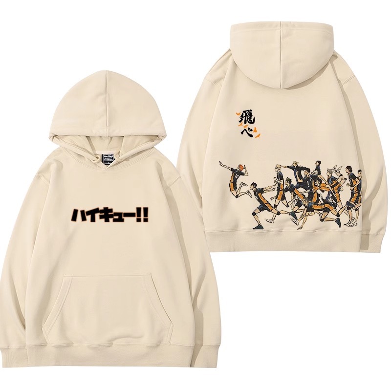 排球少年聯名衛衣2024秋冬新款親子情侶裝薄絨款連帽衛衣