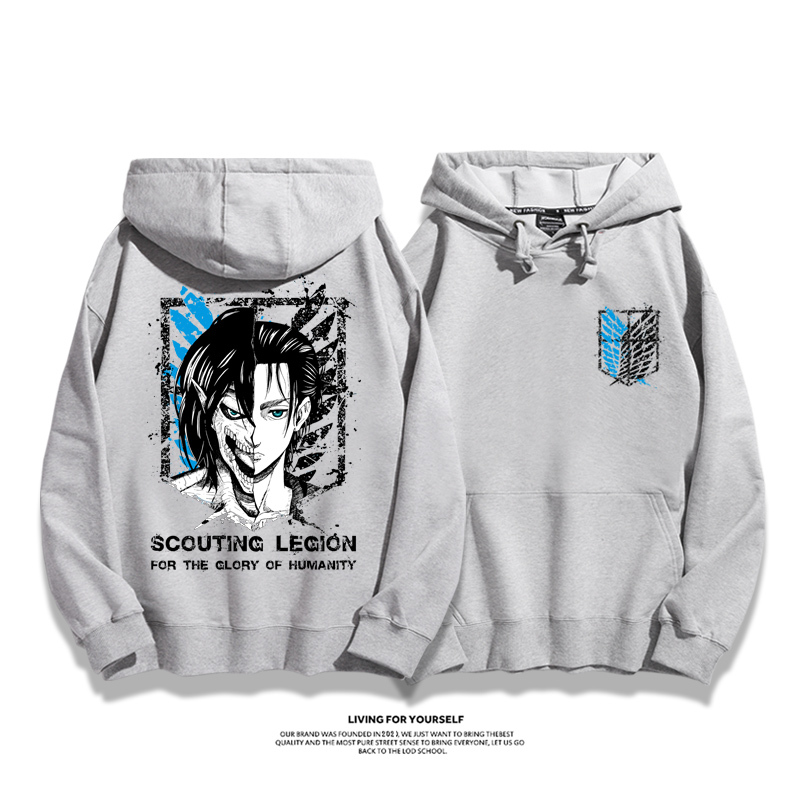 進擊的巨人聯名衛衣2023秋冬新款親子情侶裝薄絨款連帽衛衣