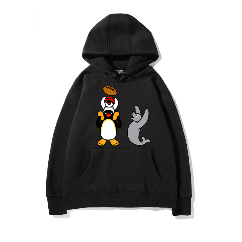 企鵝家族PINGU 聯名衛衣2024秋冬新款親子情侶裝薄絨款連帽衛衣