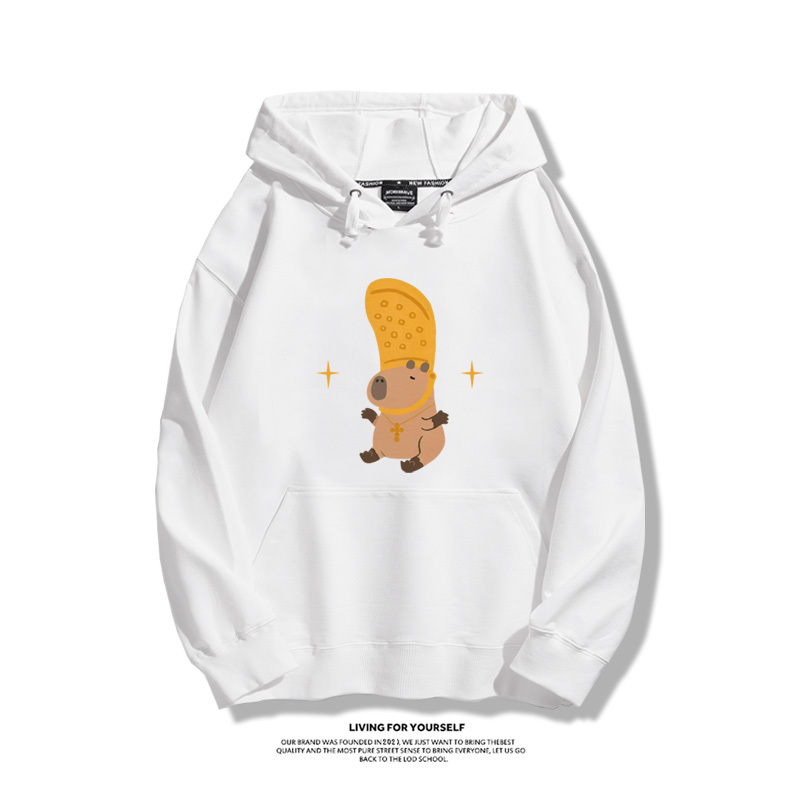 可愛水豚君卡比巴拉聯名衛衣2023秋冬新款親子情侶裝薄絨款連帽衛衣-星夢cosplay