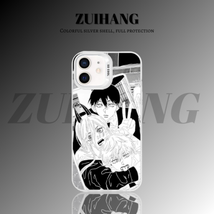 鏈鋸人彩銀線條漸變防摔手機殼