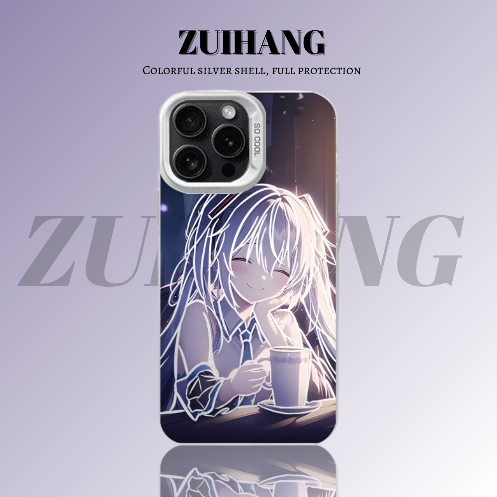 初音未來彩銀線條漸變防摔手機殼