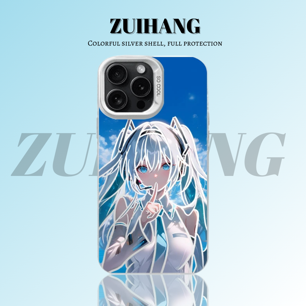 初音未來彩銀線條漸變防摔手機殼