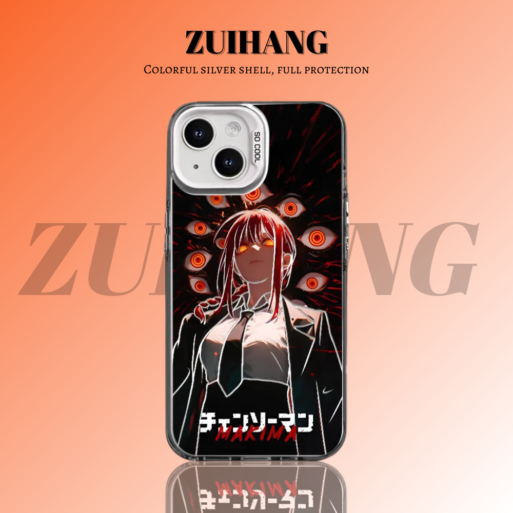 鏈鋸人彩銀線條漸變防摔手機殼