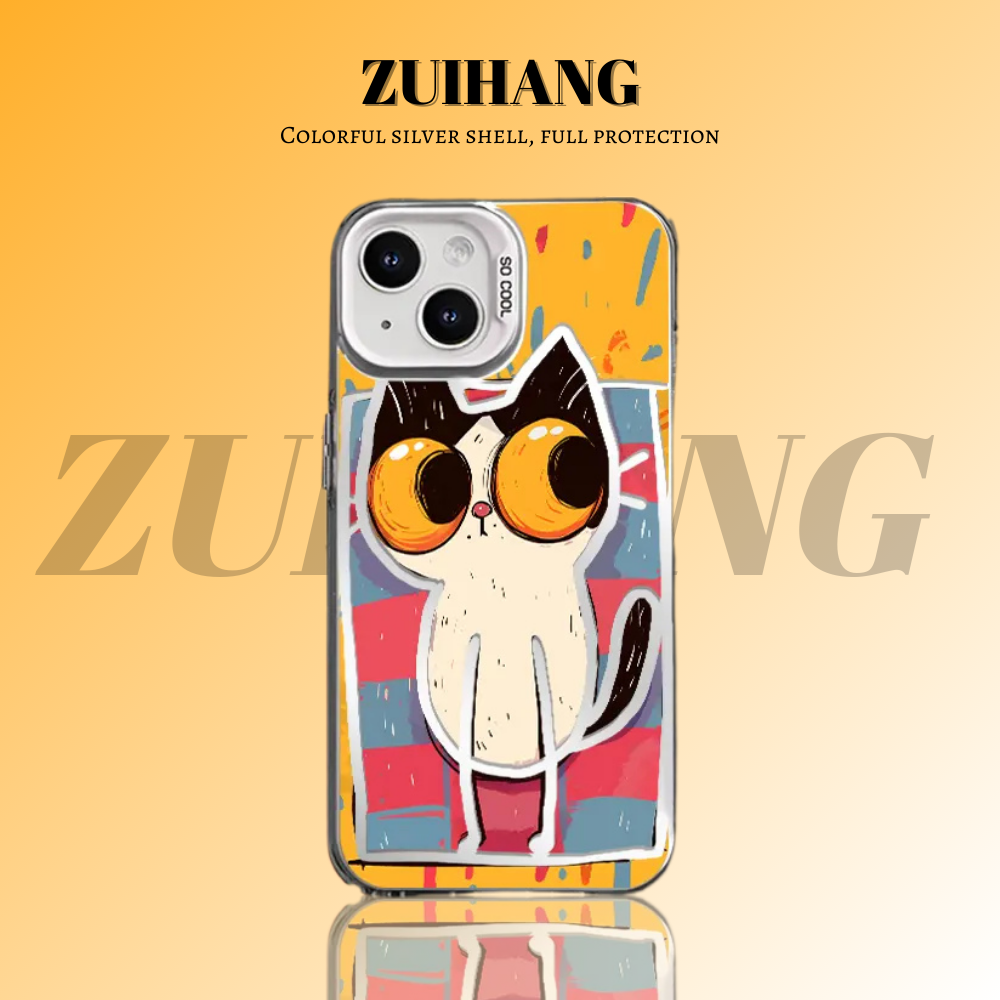 可愛卡通彩銀線條漸變防摔手機殼