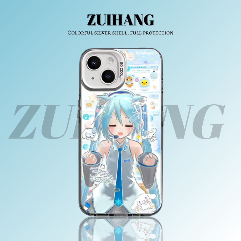 初音未來彩銀線條漸變防摔手機殼