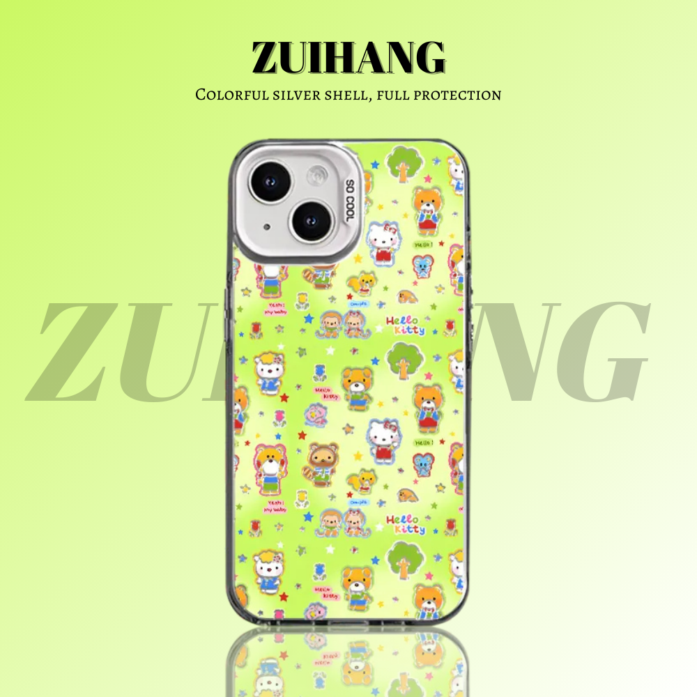 可愛卡通彩銀線條漸變防摔手機殼