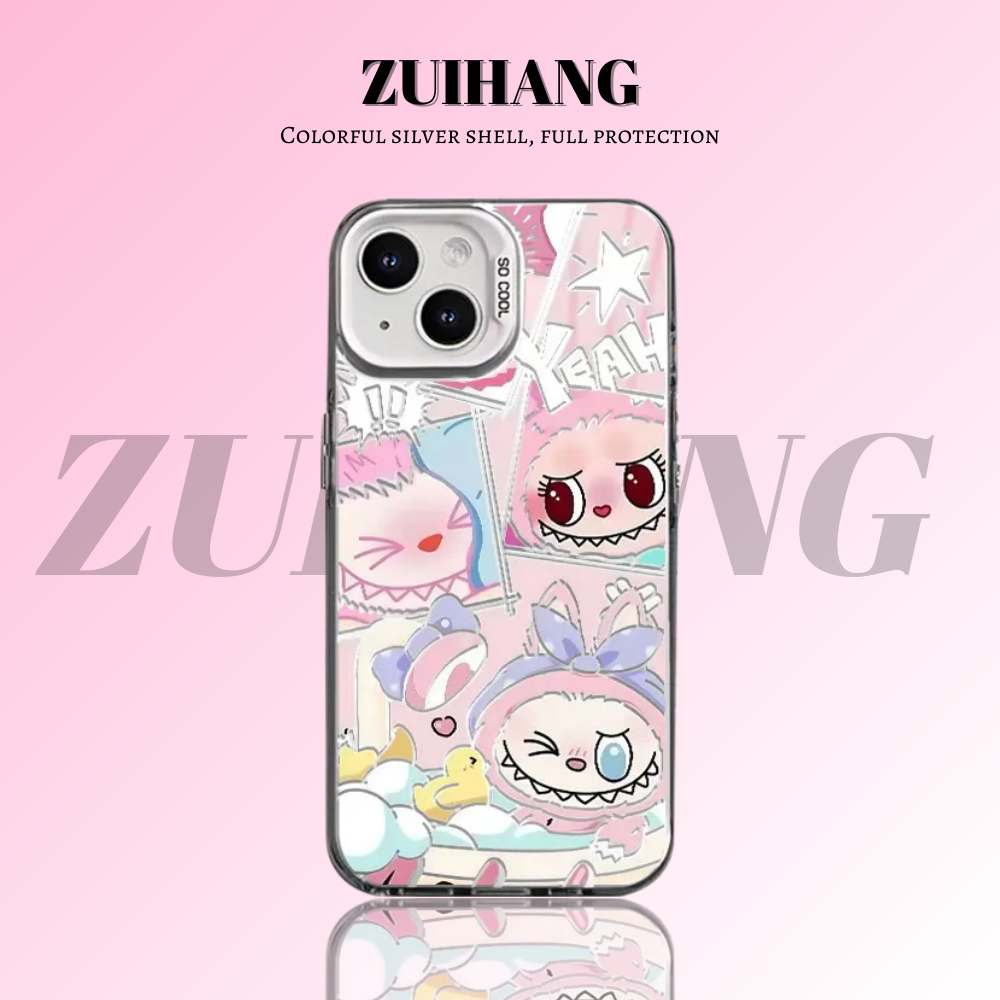 可愛卡通彩銀線條漸變防摔手機殼