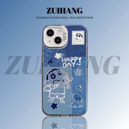 蠟筆小新彩銀線條漸變防摔手機殼