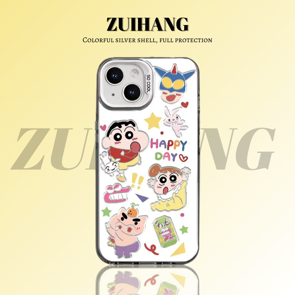 蠟筆小新彩銀線條漸變防摔手機殼