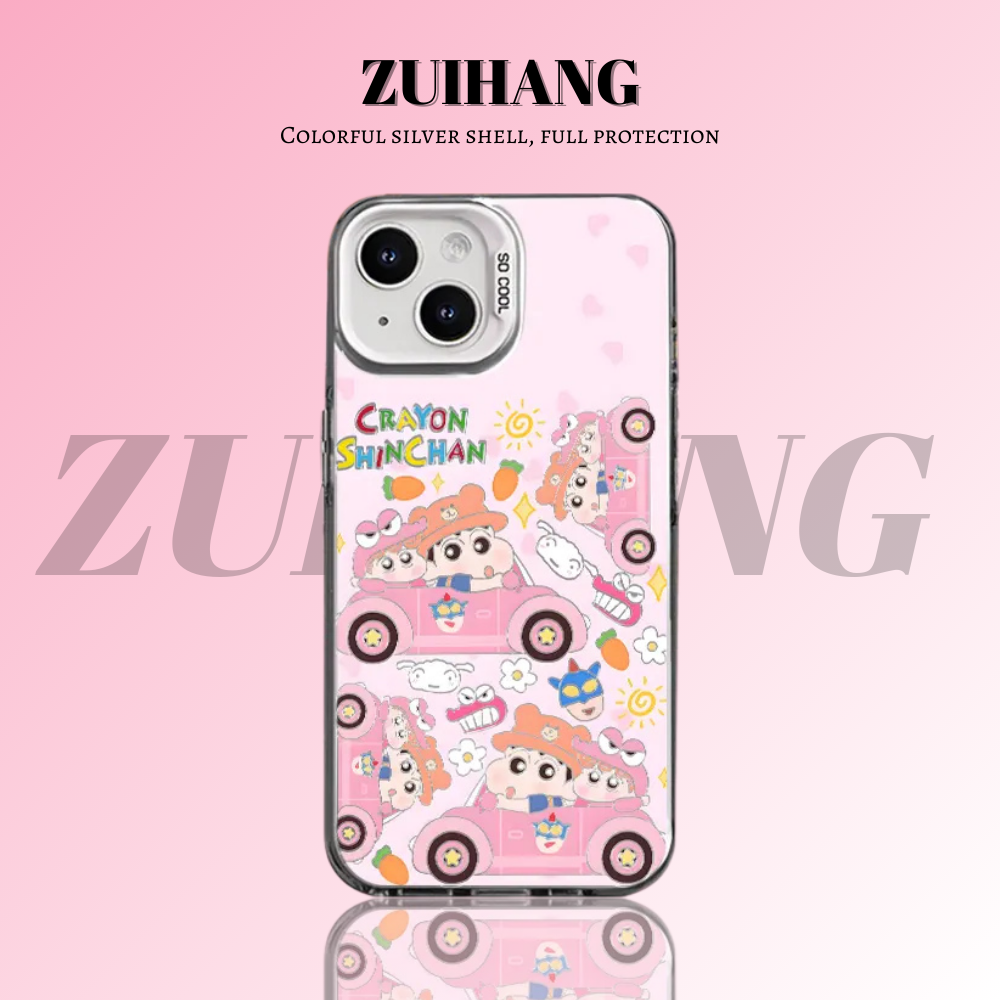 蠟筆小新彩銀線條漸變防摔手機殼